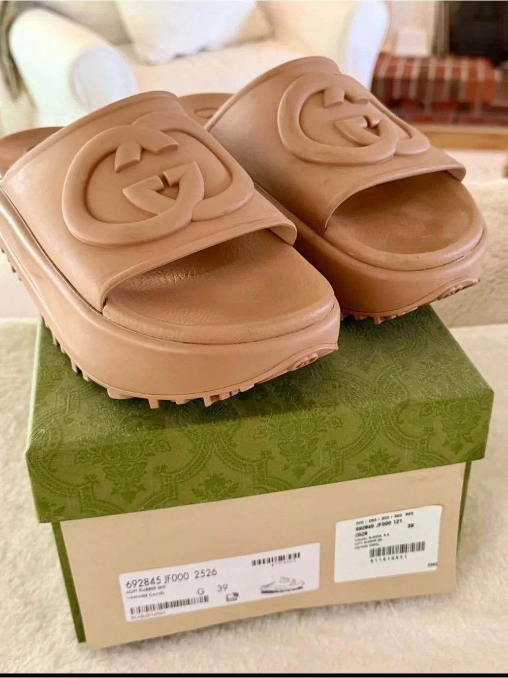 Gucci Blush Pink Rubber GG Logo Slide Mules